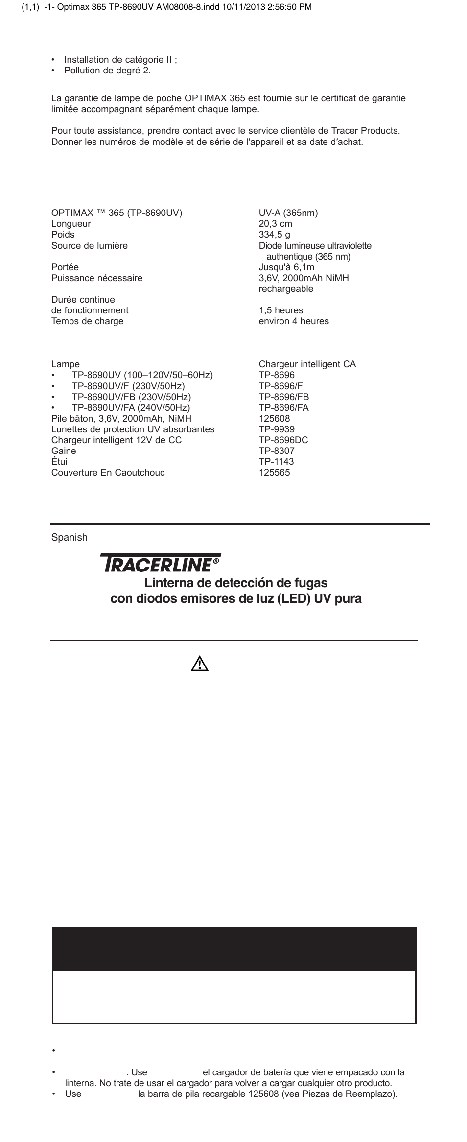 Optimax™ 365, Parte no. tp-8690uv | Tracer TP-8690UV (Optimax 365) M-L AM08008-8 User Manual | Page 4 / 8