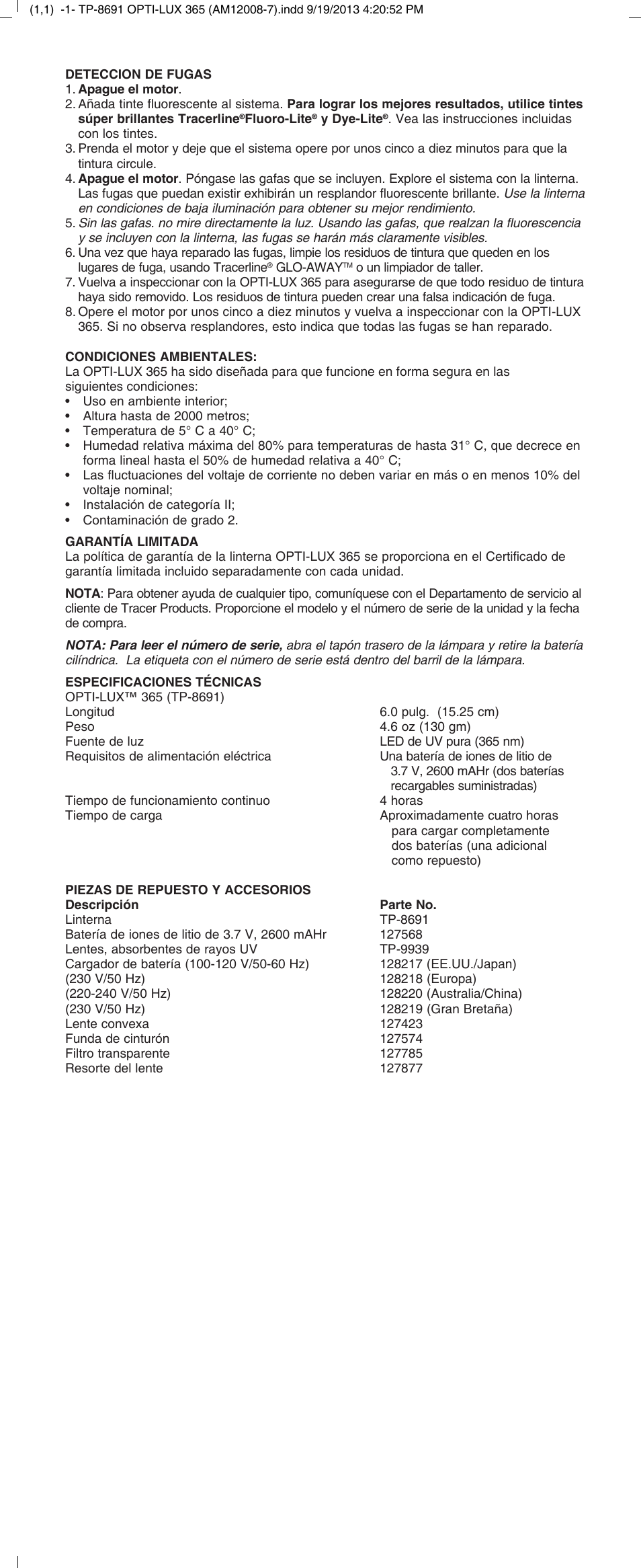 Tracer TP-8691 OPTI-LUX 365 M-L AM12008-7 User Manual | Page 5 / 8