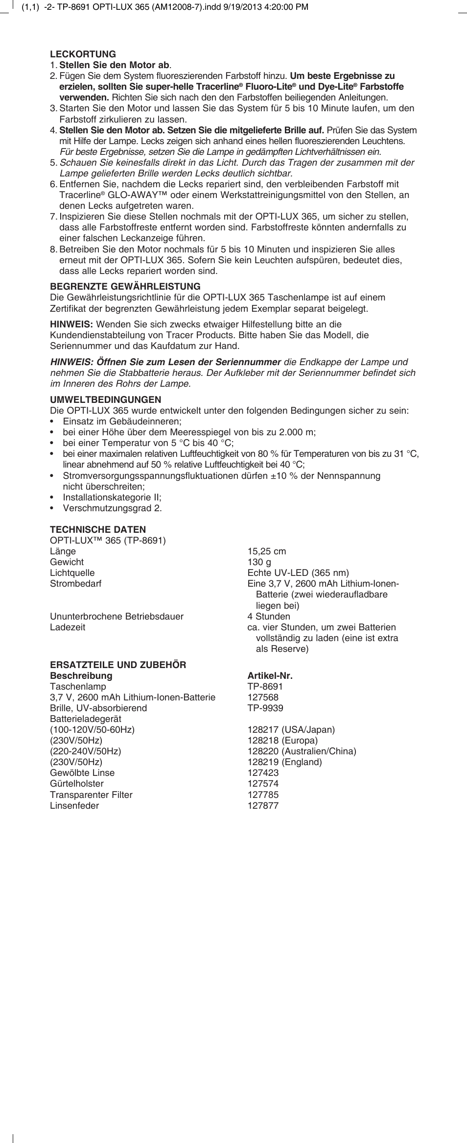 Tracer TP-8691 OPTI-LUX 365 M-L AM12008-7 User Manual | Page 7 / 8