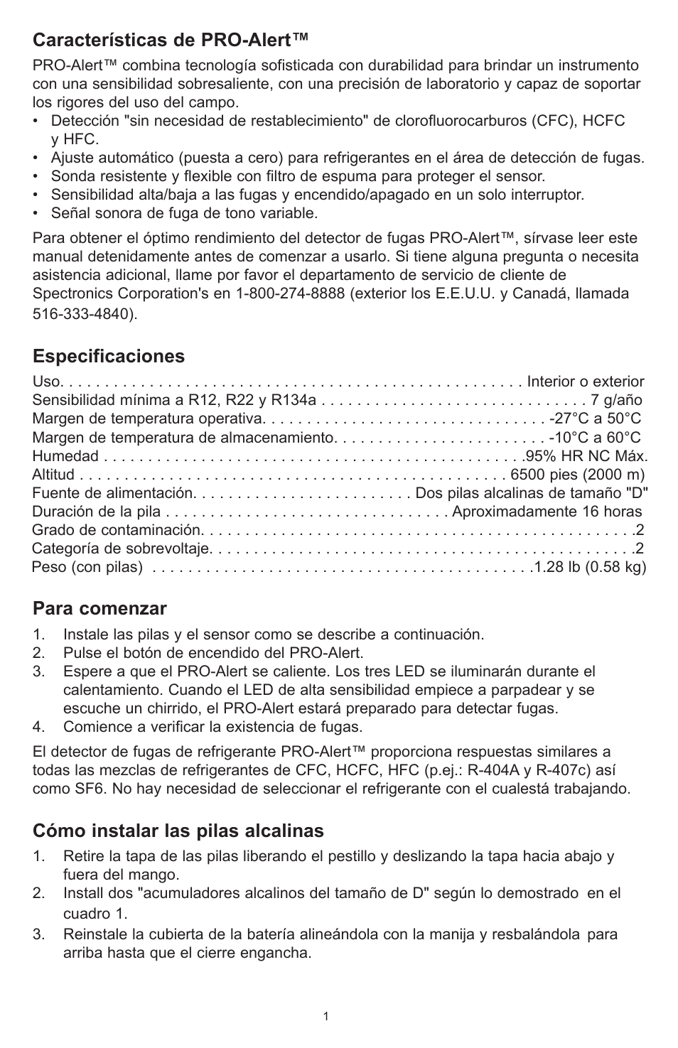 Características de pro-alert, Especificaciones, Para comenzar | Cómo instalar las pilas alcalinas | Tracer TP-9360 PRO-Alert M-L AM06026-3 User Manual | Page 16 / 29