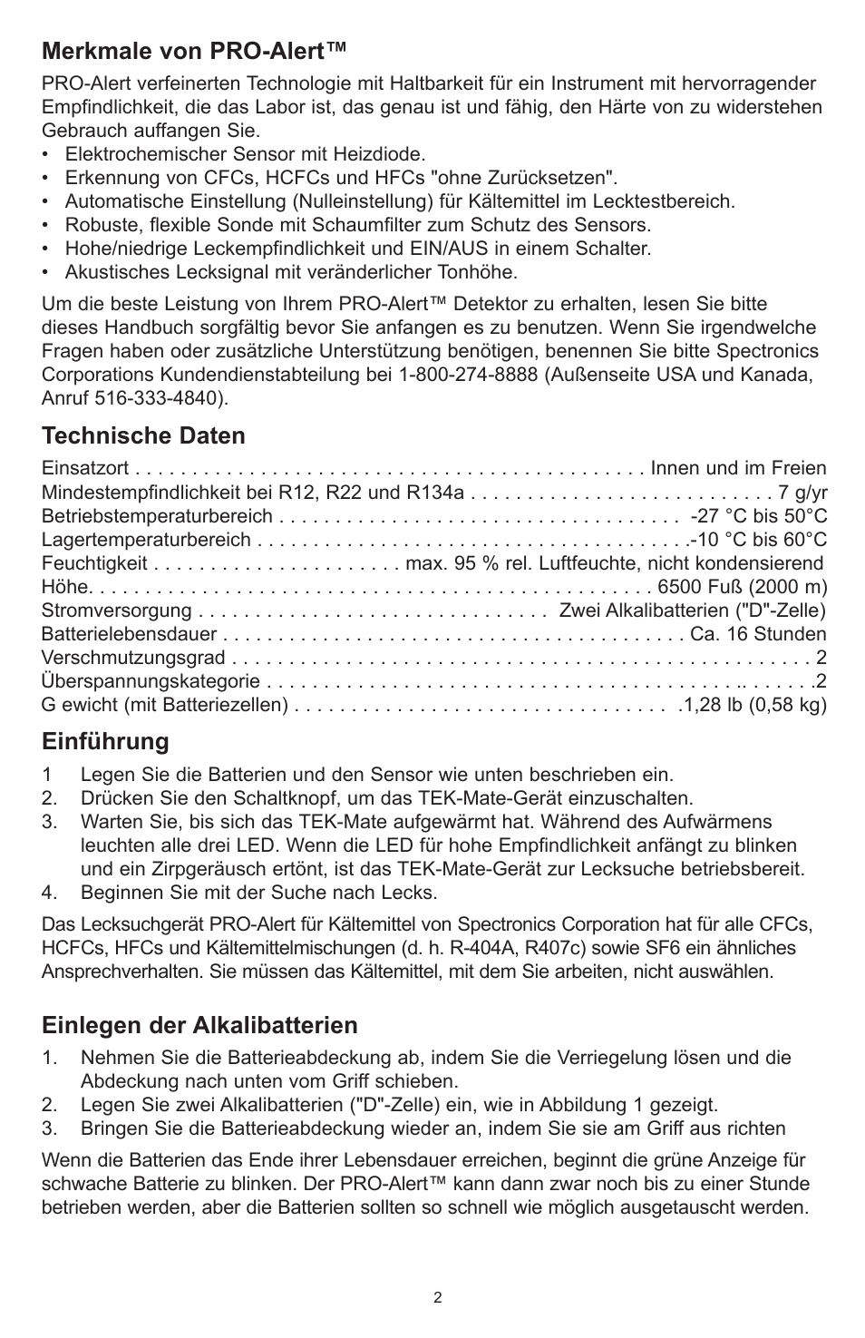 Merkmale von pro-alert, Technische daten, Einführung | Einlegen der alkalibatterien | Tracer TP-9360 PRO-Alert M-L AM06026-3 User Manual | Page 23 / 29