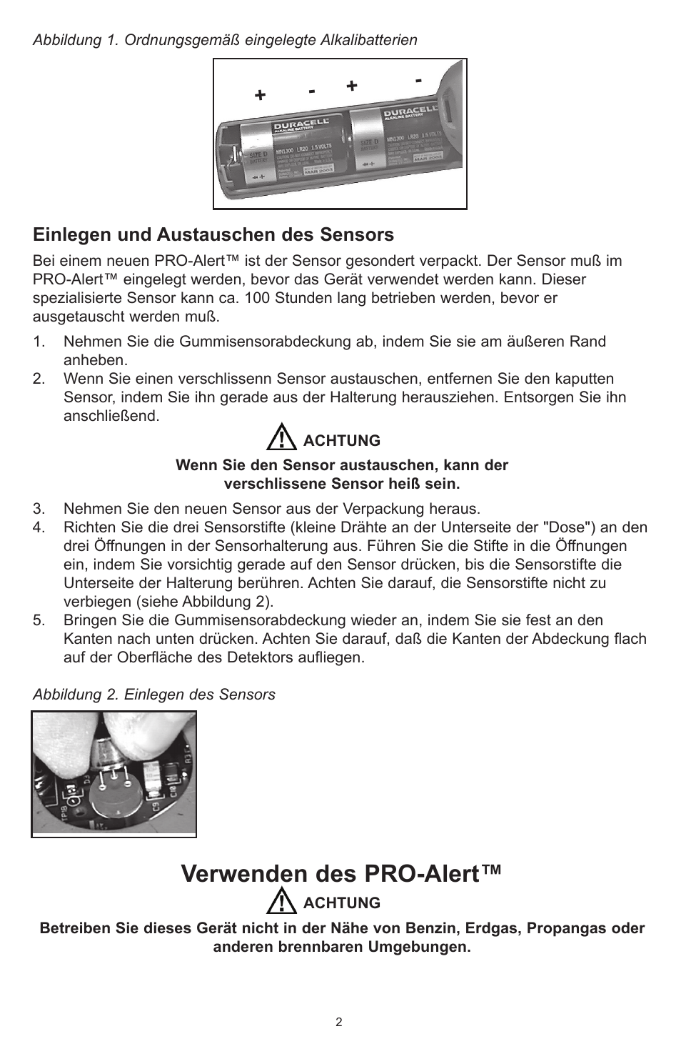 Verwenden des pro-alert, Einlegen und austauschen des sensors | Tracer TP-9360 PRO-Alert M-L AM06026-3 User Manual | Page 24 / 29