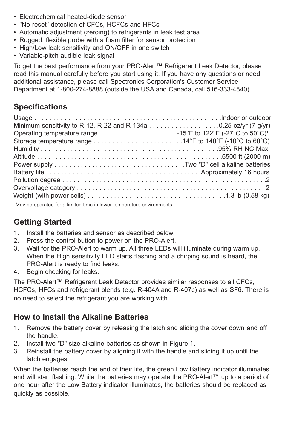Specifications, Getting started, How to install the alkaline batteries | Tracer TP-9360 PRO-Alert M-L AM06026-3 User Manual | Page 3 / 29