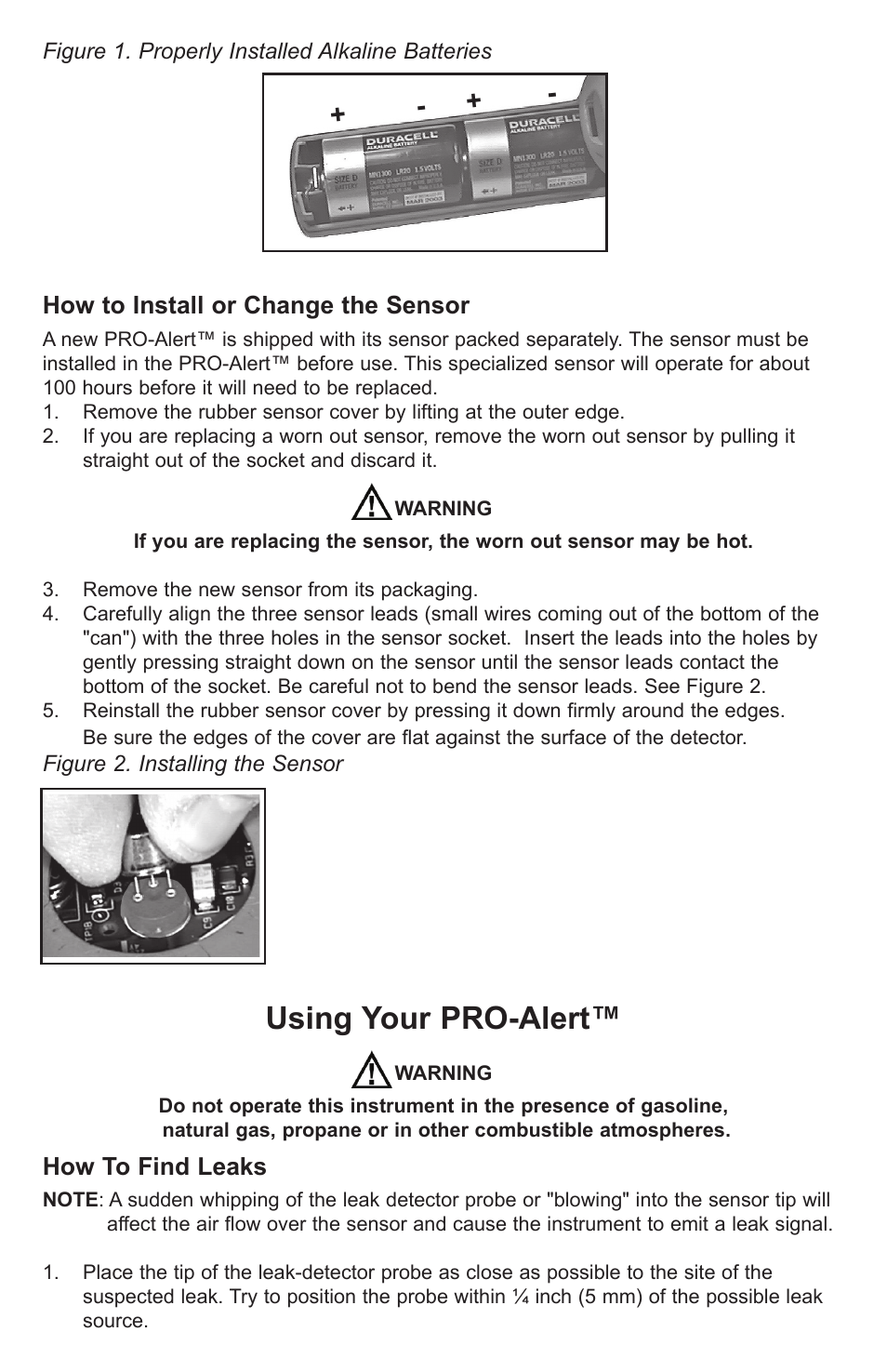 Using your pro-alert, How to install or change the sensor, How to find leaks | Tracer TP-9360 PRO-Alert M-L AM06026-3 User Manual | Page 4 / 29