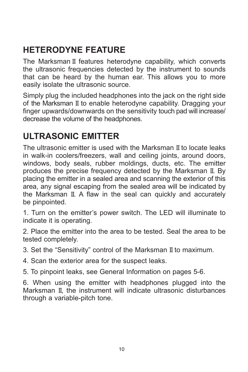 Heterodyne feature, Ultrasonic emitter | Tracer TP-9367 Marksman II AM12002 User Manual | Page 10 / 20