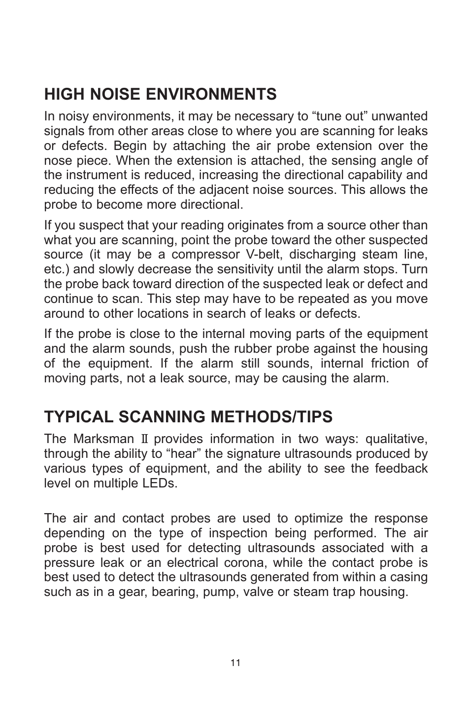 High noise environments, Typical scanning methods/tips | Tracer TP-9367 Marksman II AM12002 User Manual | Page 11 / 20