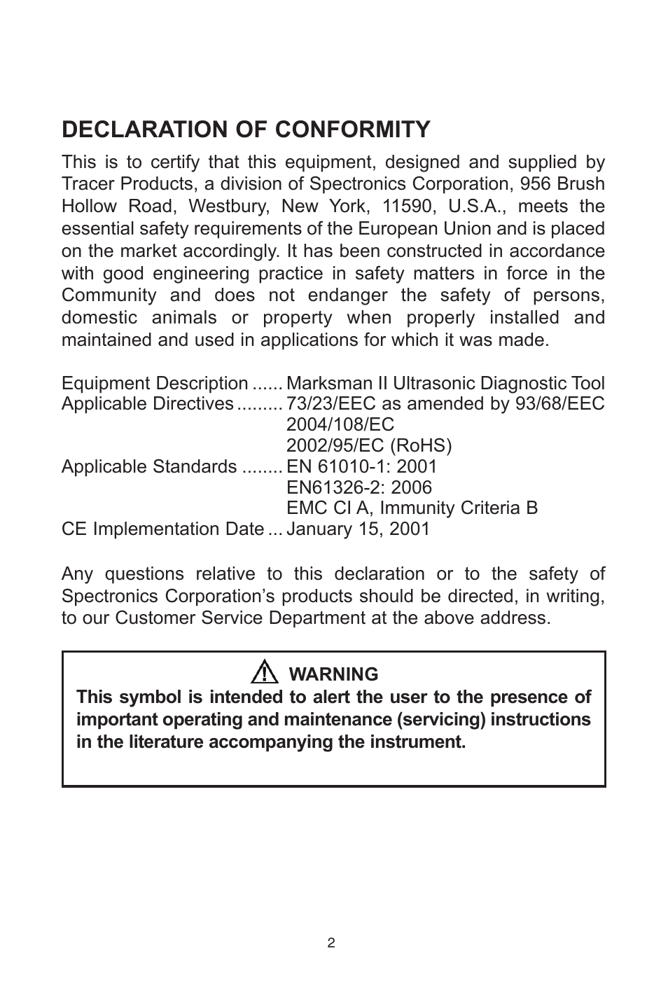Declaration of conformity | Tracer TP-9367 Marksman II AM12002 User Manual | Page 2 / 20