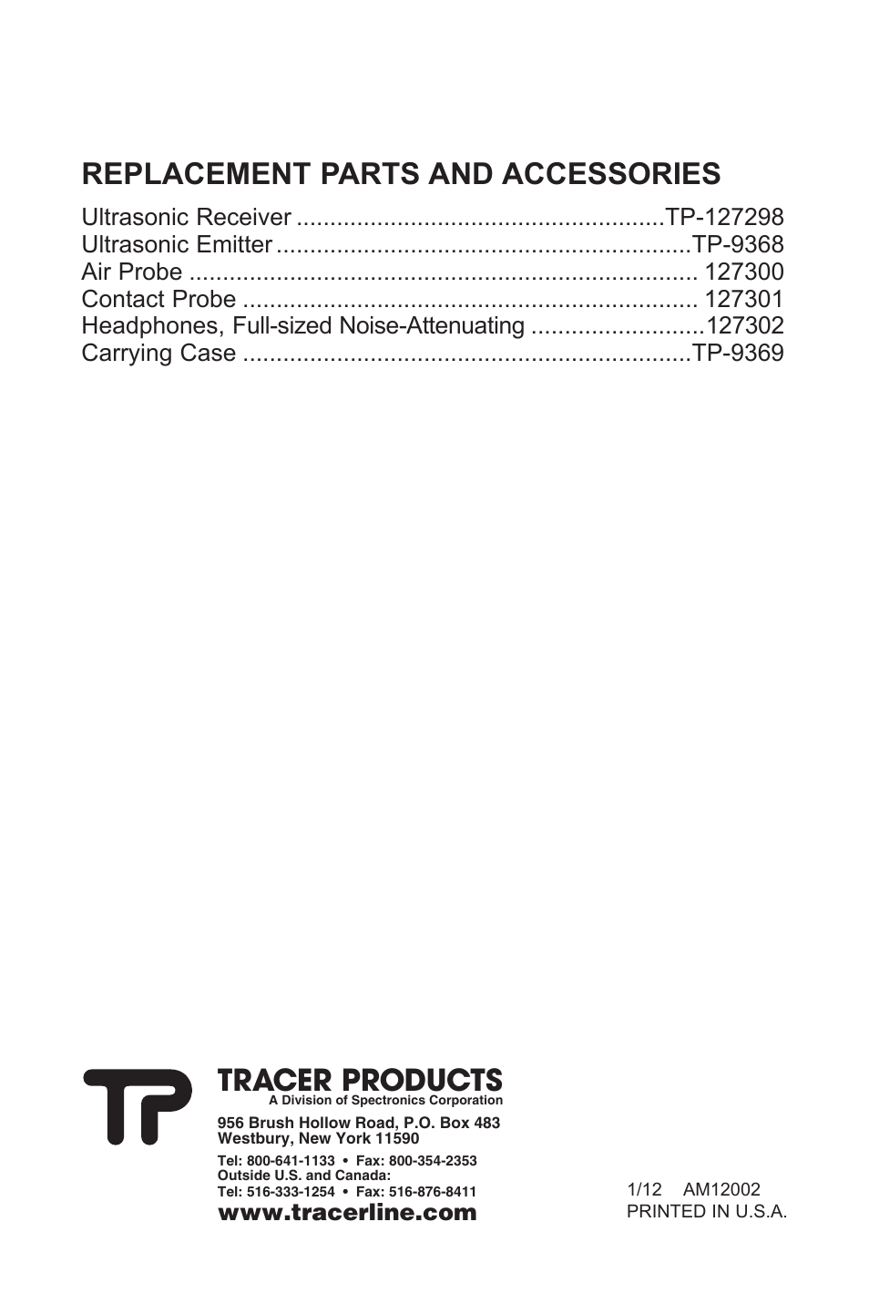 Replacement parts and accessories, Tracer products | Tracer TP-9367 Marksman II AM12002 User Manual | Page 20 / 20