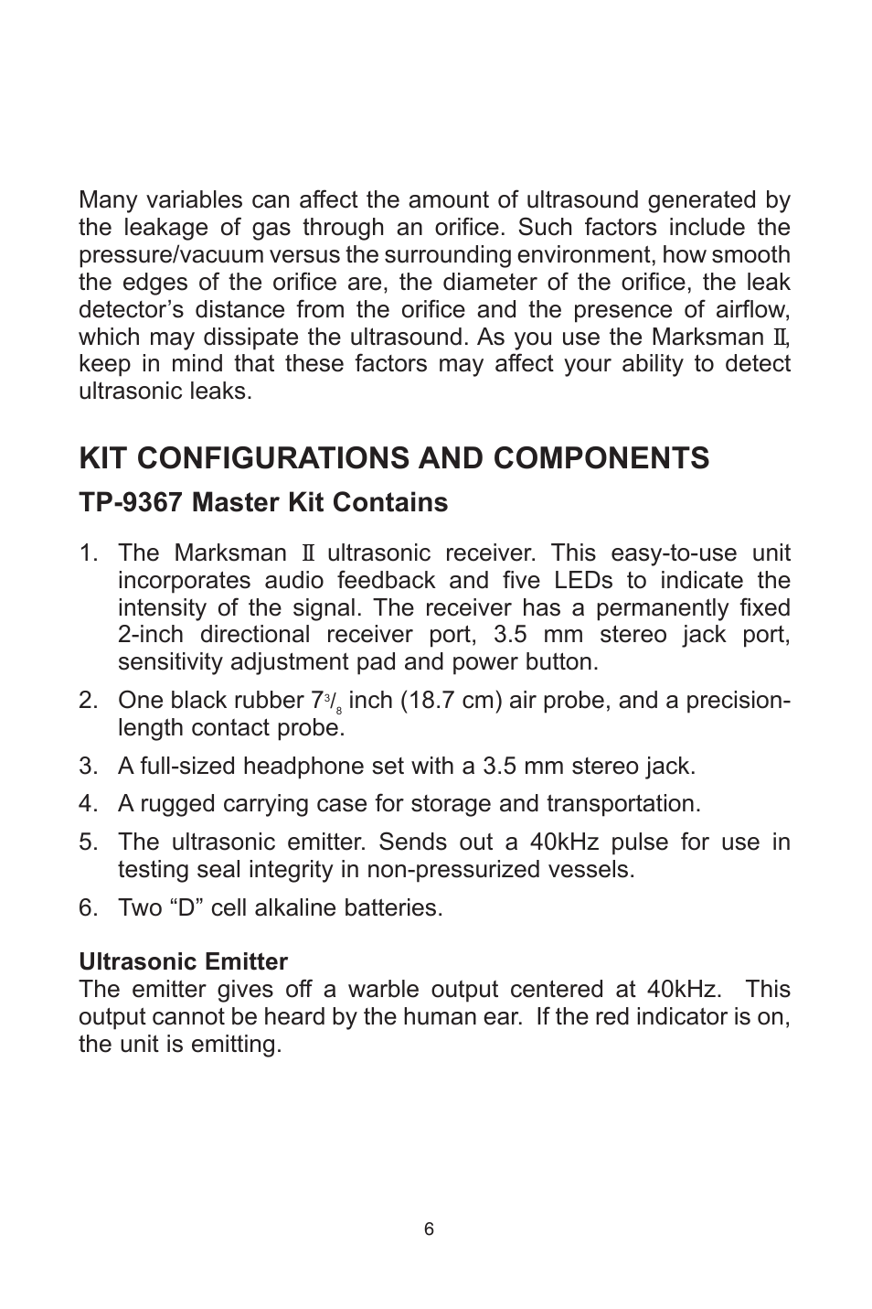 Kit configurations and components, Tp-9367 master kit contains | Tracer TP-9367 Marksman II AM12002 User Manual | Page 6 / 20