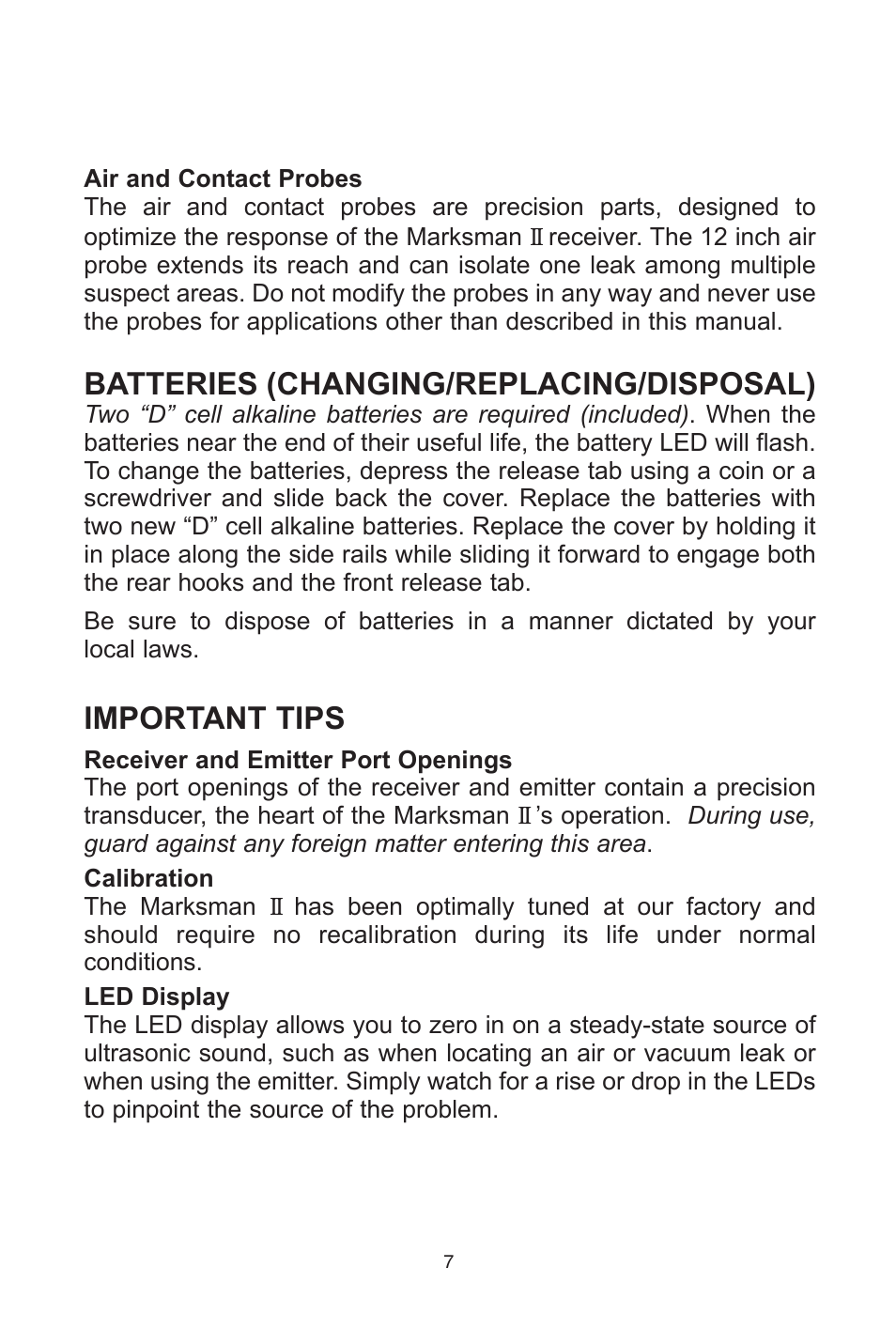 Batteries (changing/replacing/disposal), Important tips | Tracer TP-9367 Marksman II AM12002 User Manual | Page 7 / 20