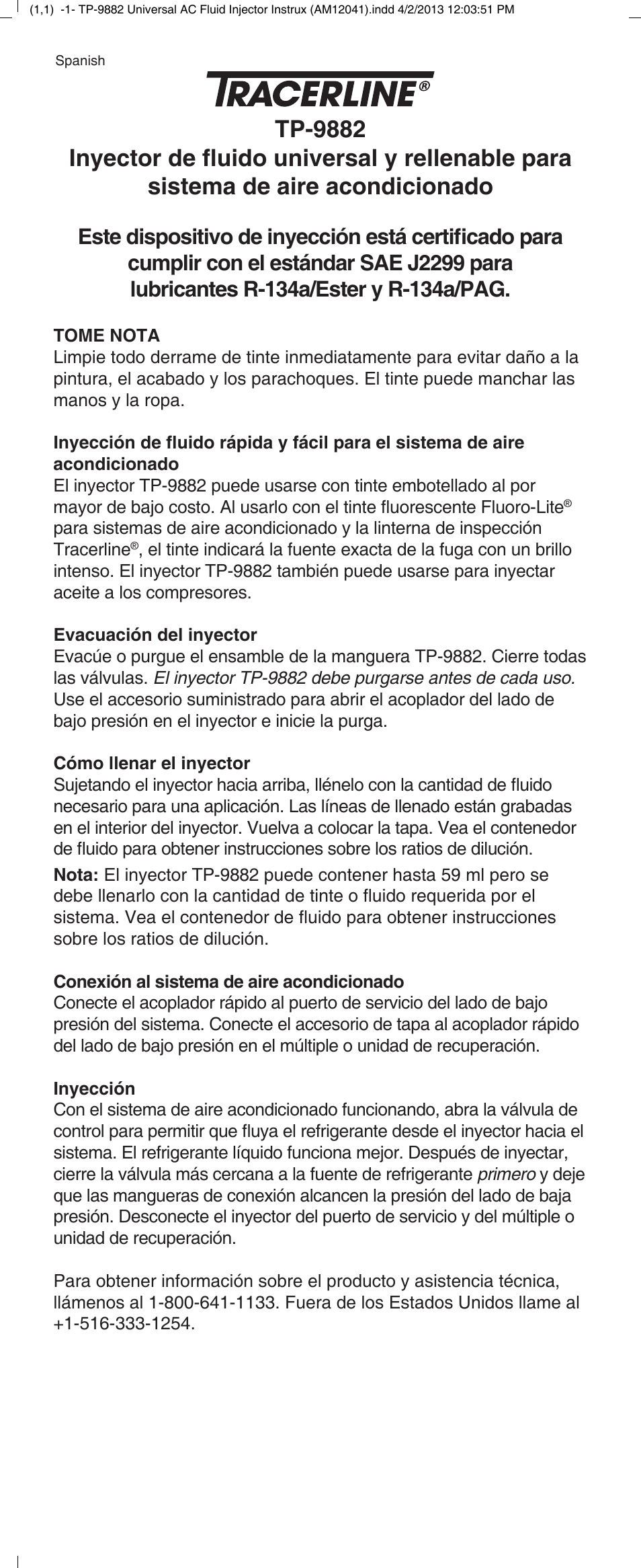 Tracer TP-9882 Universal AC Fluid Injector M-L AM12041 User Manual | Page 3 / 4