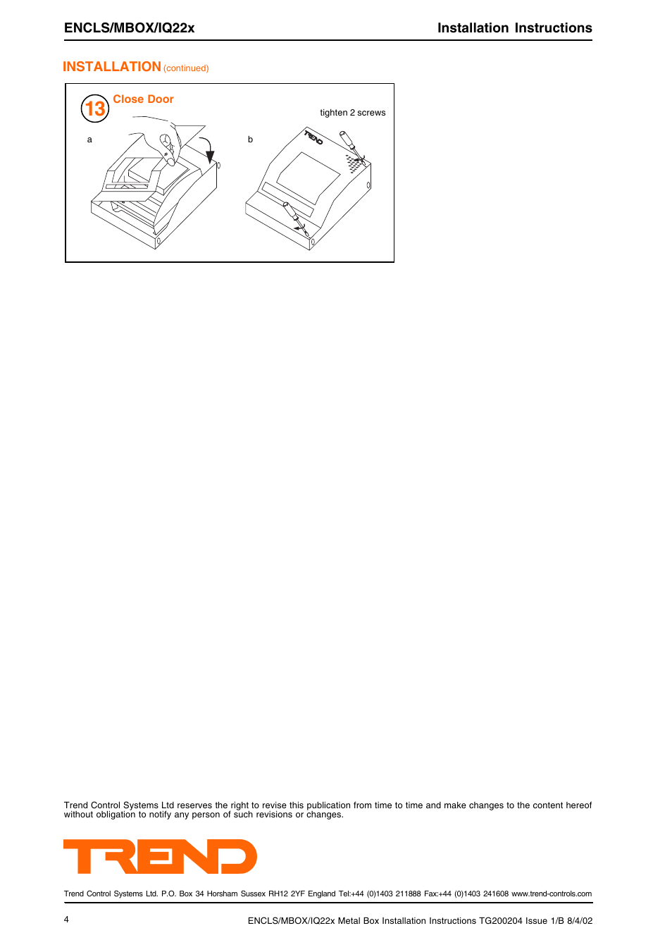 Encls/mbox/iq22x installation instructions, Installation | TREND ENCLS_MBOX_IQ22x User Manual | Page 4 / 4