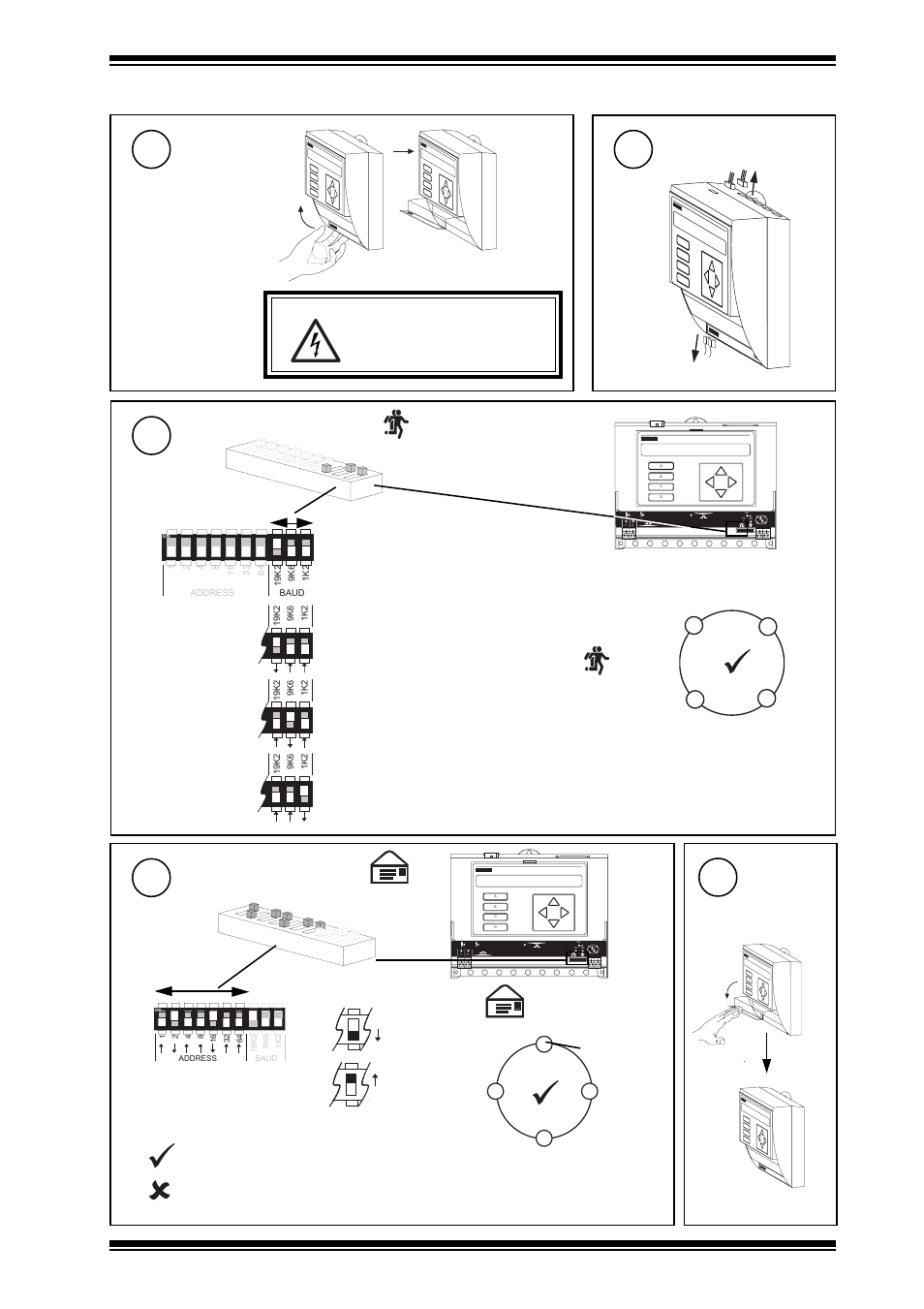 Installation instructions nbox/xnc220, 2 installation - configuration, Set the network address | Close flap, Disconnect i/o, Open flap, Set the network baud rate | TREND NBOX_XNC220 User Manual | Page 5 / 12