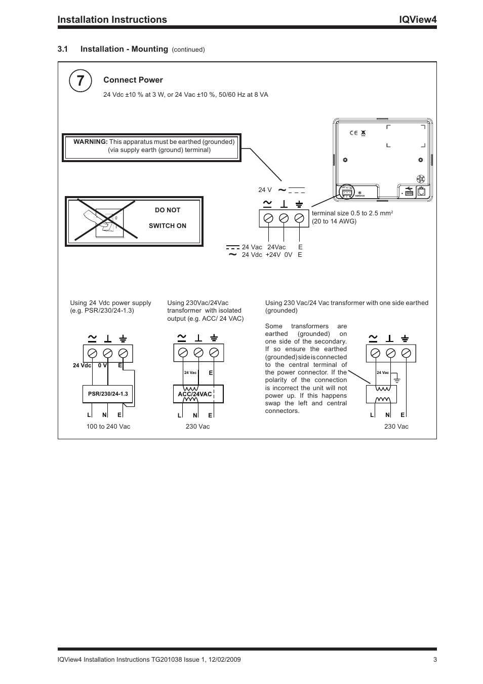 Installation instructions iqview4, Connect power, 1 installation - mounting | TREND iQView4 User Manual | Page 3 / 8