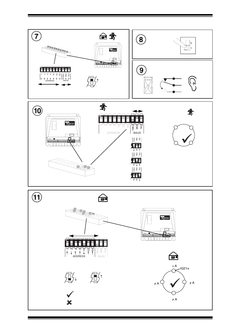 Set all switch poles to zero, Address = 0 baud = 0, Switch on | Wait for relays, Reset the network baud rate, Reset the network address | TREND IQ21x User Manual | Page 11 / 12