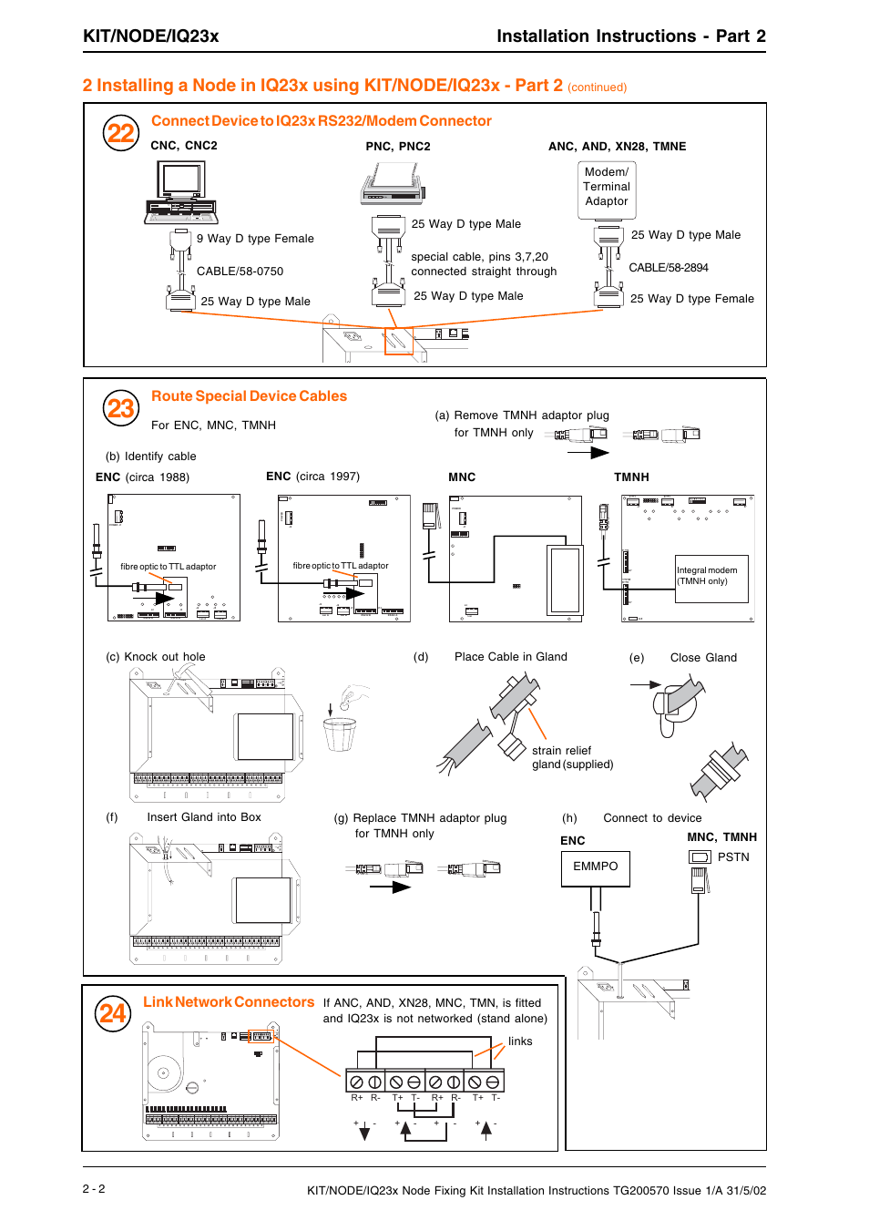 Kit/node/iq23x installation instructions - part 2, Link network connectors, Route special device cables | TREND KIT_NODE_IQ23x User Manual | Page 6 / 8
