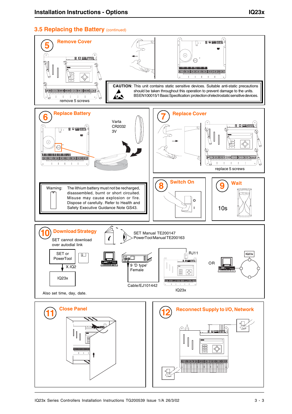 Installation instructions - options iq23x, 5 replacing the battery | TREND IQ23x User Manual | Page 11 / 36