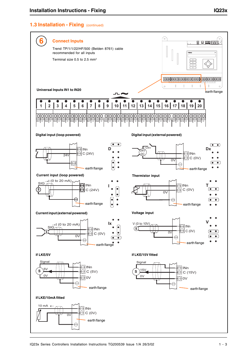 Installation instructions - fixing iq23x, 3 installation - fixing, Connect inputs | D x i x | TREND IQ23x User Manual | Page 3 / 36