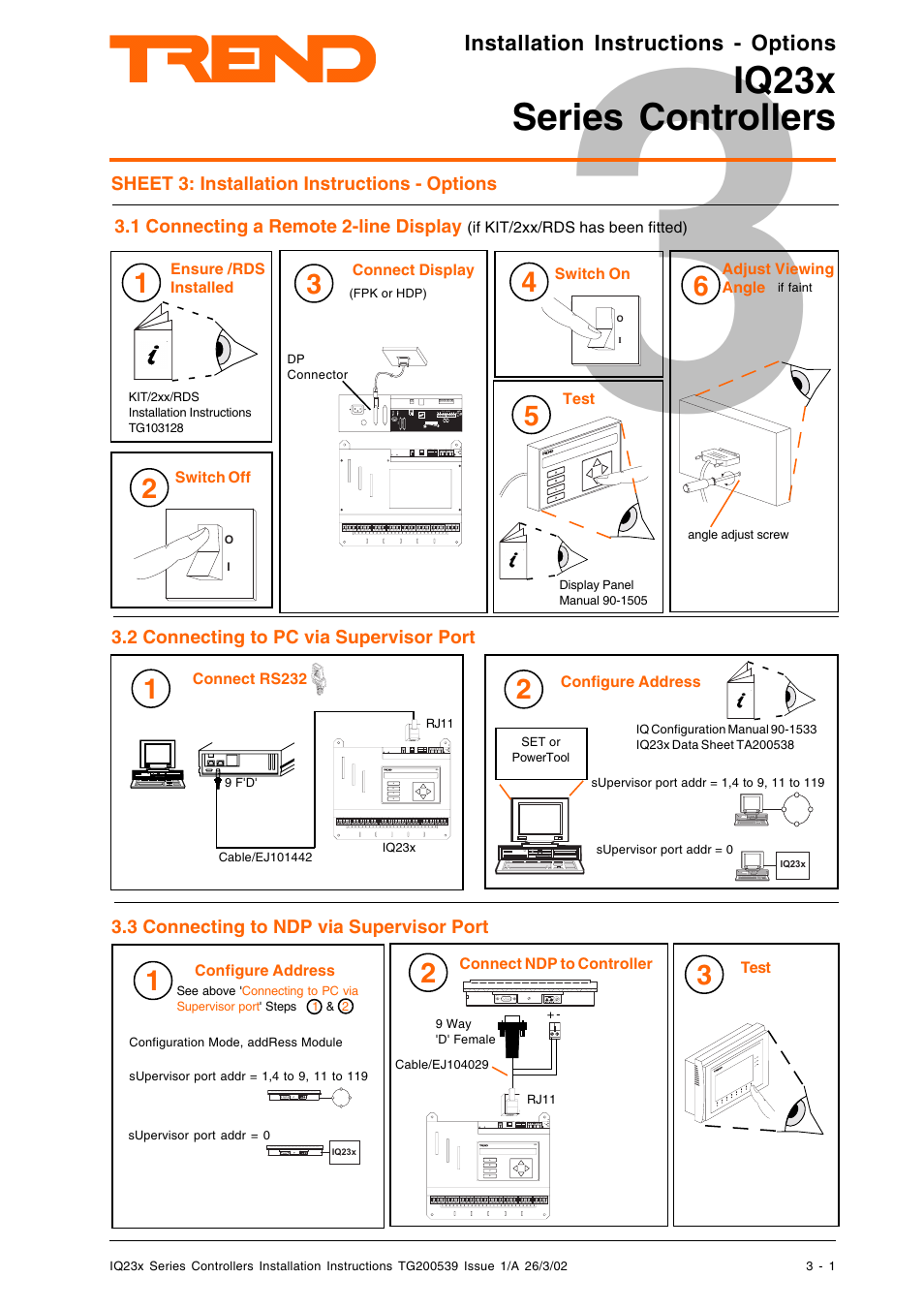 Iq23x series controllers, Installation instructions - options | TREND IQ23x User Manual | Page 9 / 36