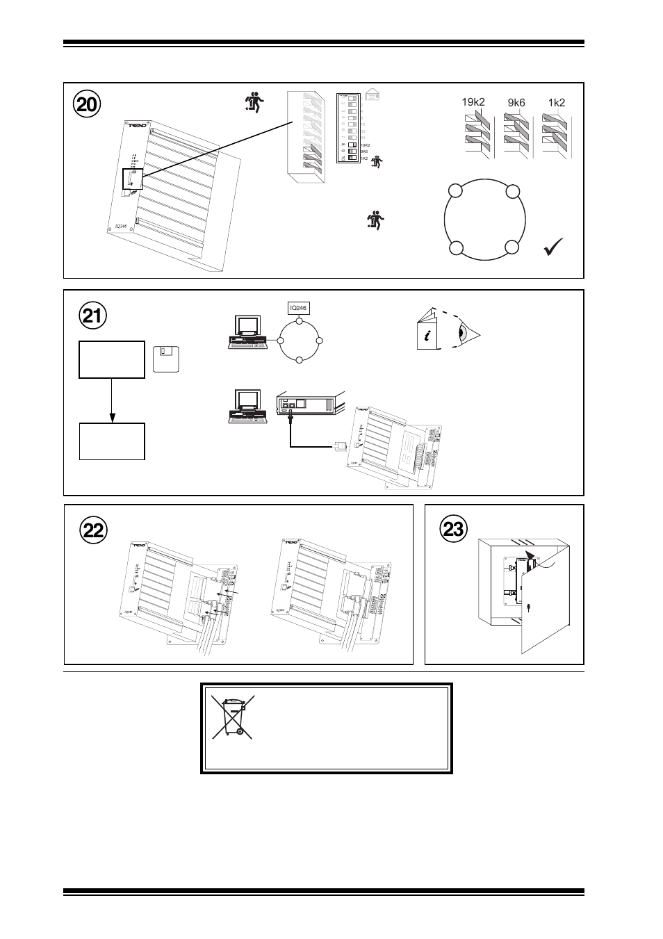 Iq246 installation instructions, 4 replacing the battery, 5 disposal | Trend control systems limited, Trend control systems usa, Weee directive, Connect i/o, Close panel, Download strategy, Set network baud rate | TREND IQ246 User Manual | Page 12 / 12