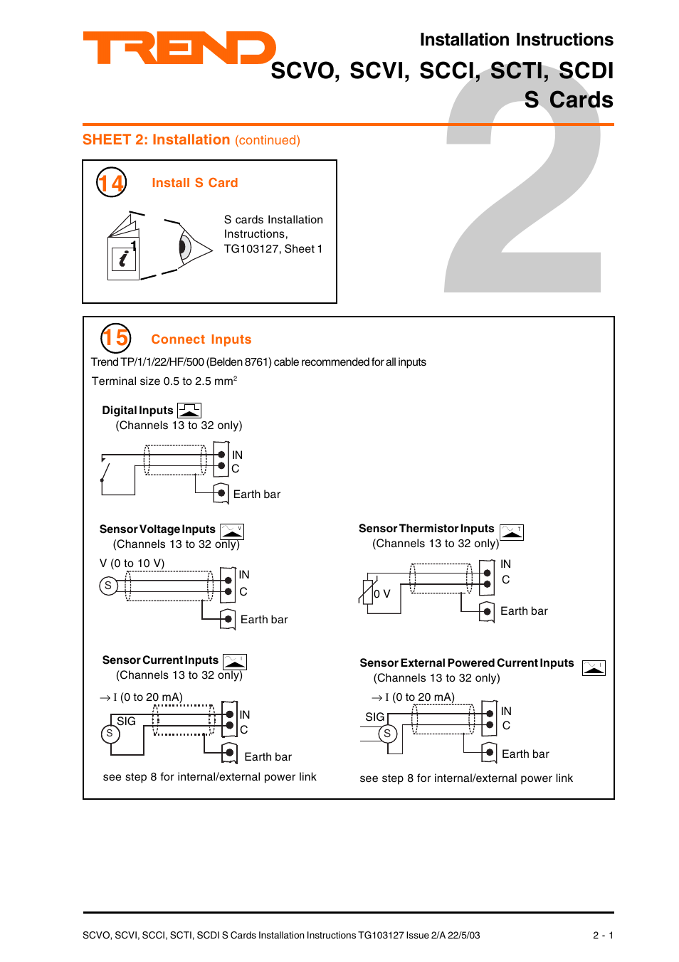 Scvo, scvi, scci, scti, scdi s cards | TREND SCTI User Manual | Page 5 / 8