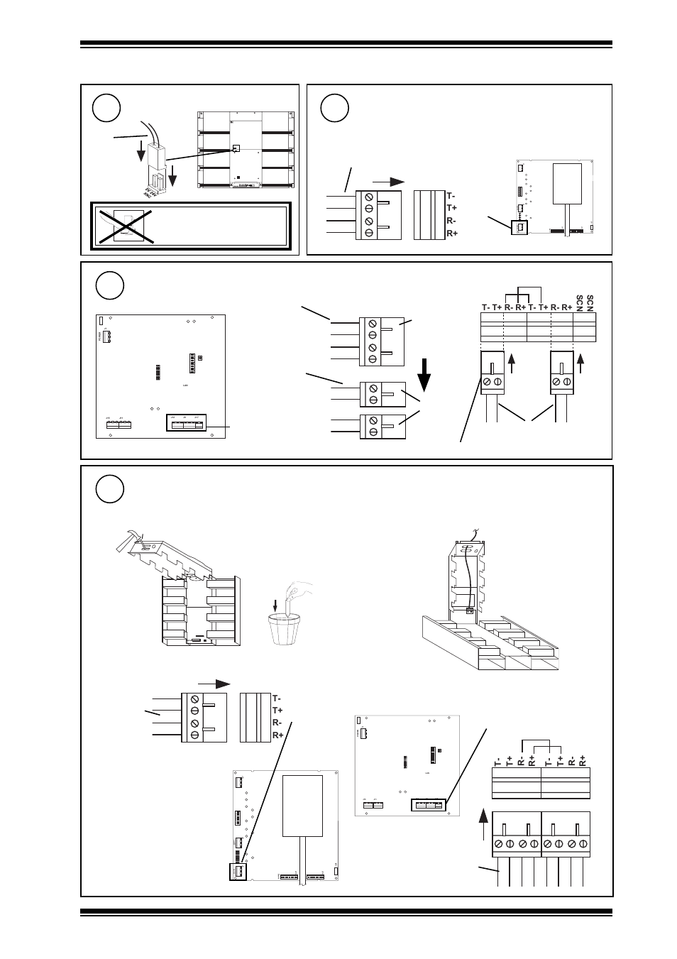 Installation instructions kit/node/iq25x, Connect local network to node board (4 wide), Do not switch on | Connect input power cable to iq25x, Connect local network to node board (8 wide) | TREND KIT_NODE_IQ25x User Manual | Page 3 / 8