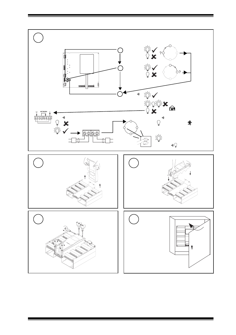 Installation instructions kit/node/iq25x, Replace cover, Lift cover from back of unit | Screw on main cover, Close panel, I q 2 5 1 | TREND KIT_NODE_IQ25x User Manual | Page 7 / 8