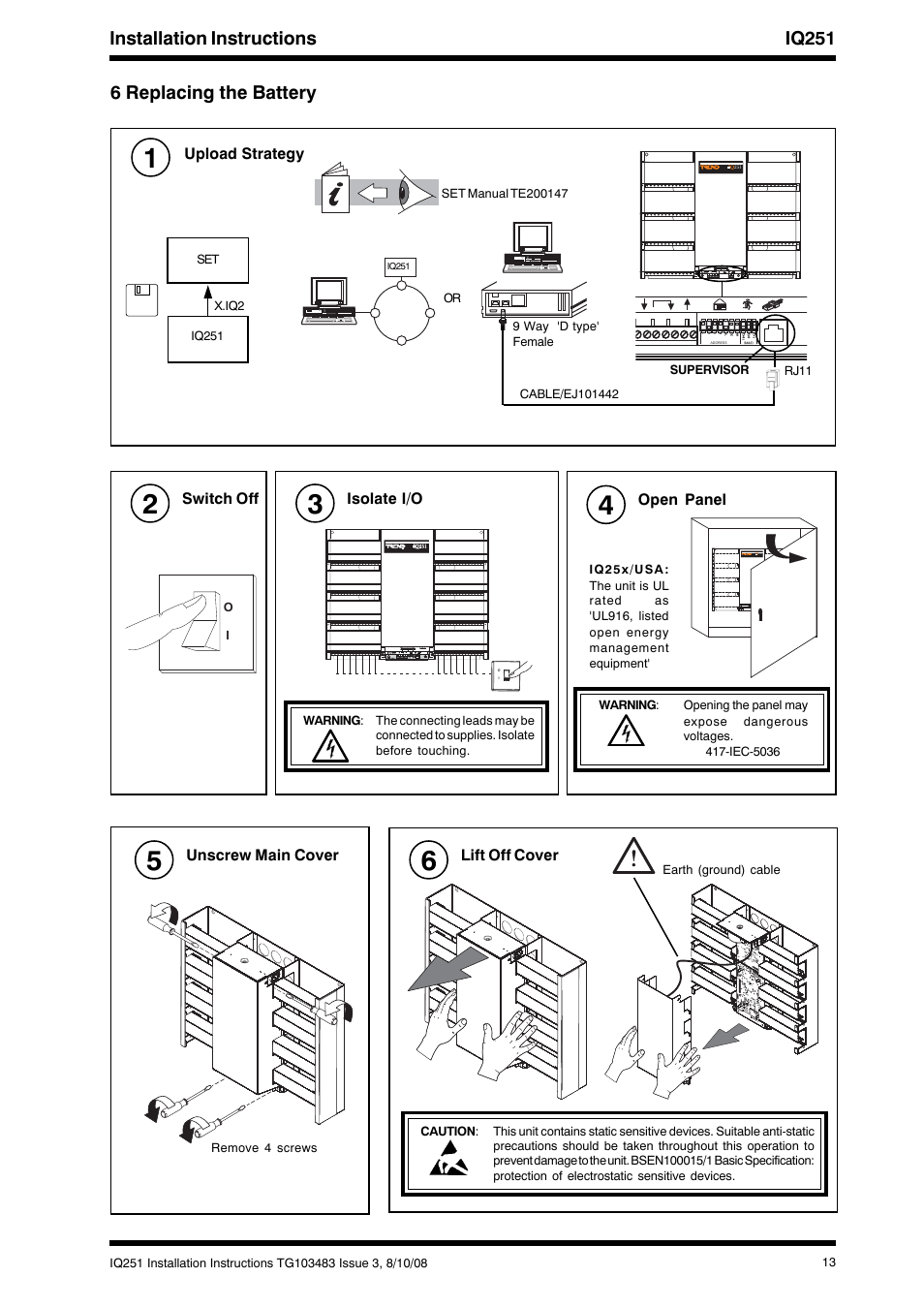 Installation instructions iq251, 6 replacing the battery | TREND IQ251 User Manual | Page 13 / 16