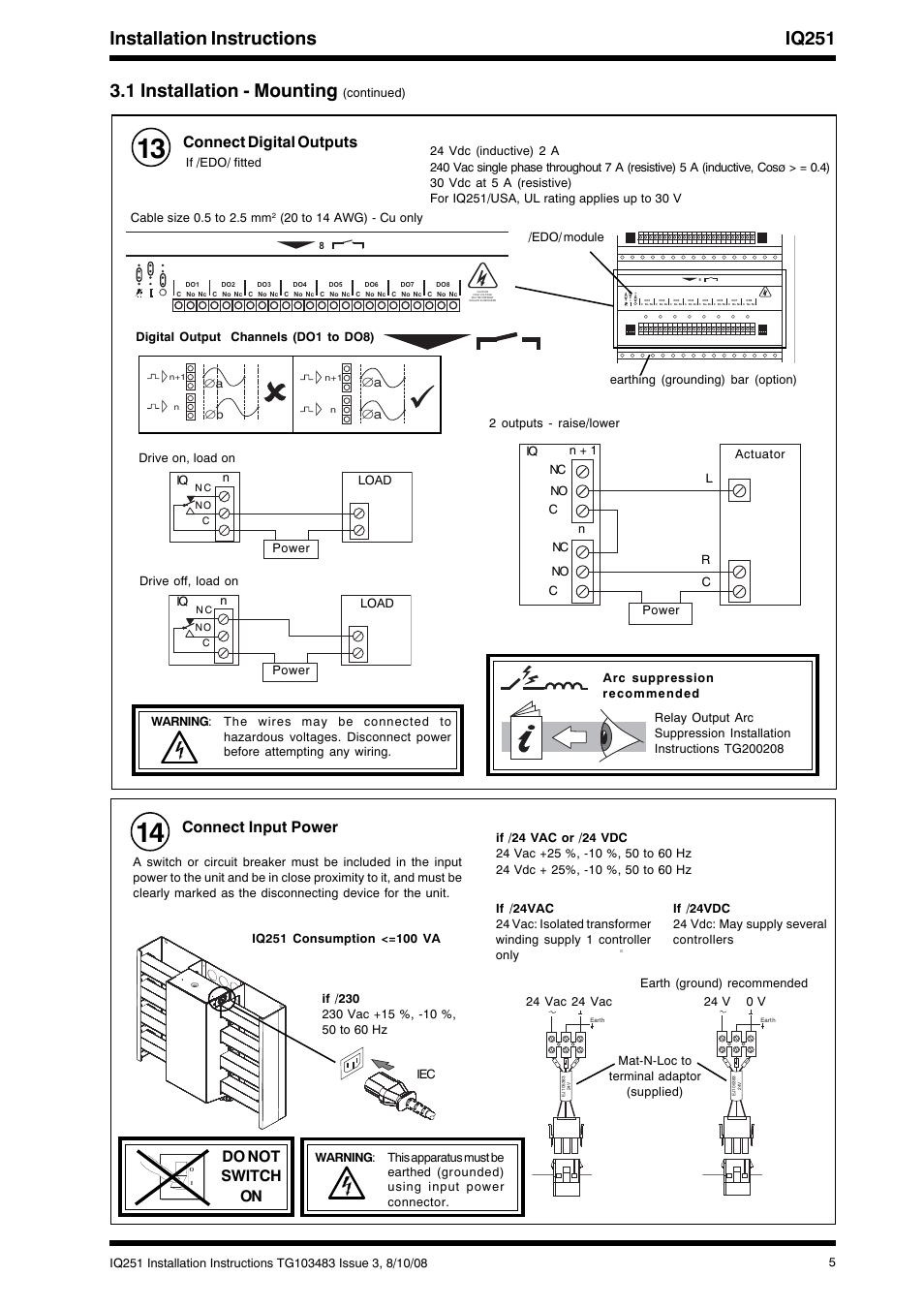Connect digital outputs, Connect input power, Do not switch on | TREND IQ251 User Manual | Page 5 / 16