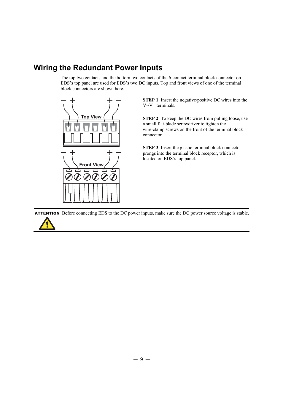 Wiring the redundant power inputs | TREND EDS-305 User Manual | Page 12 / 19