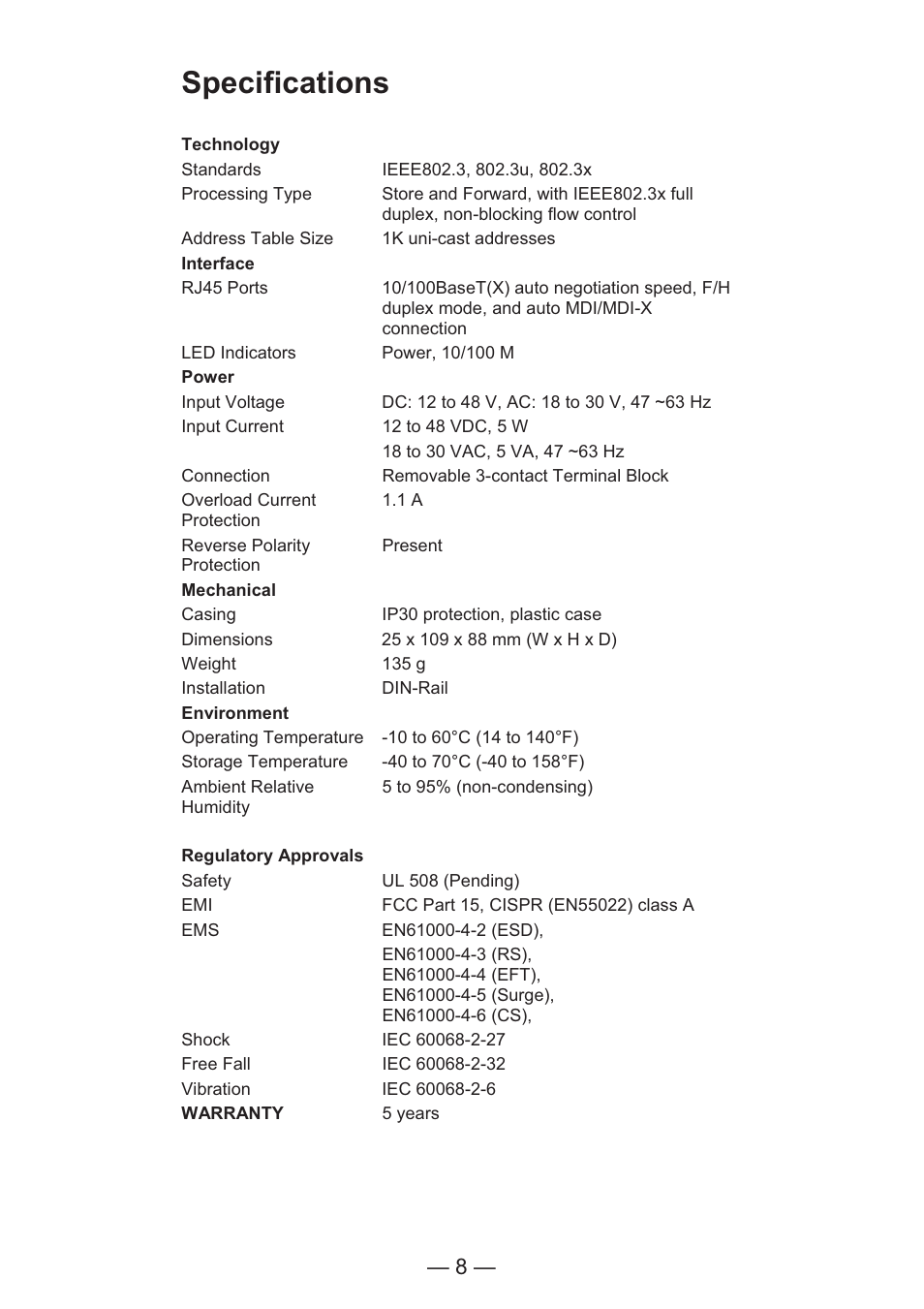 Specifications | TREND EDS-205 User Manual | Page 10 / 11
