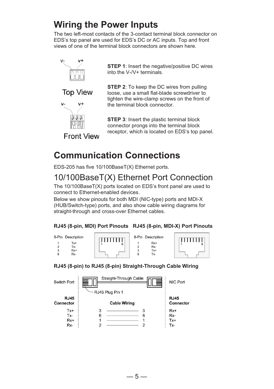 Wiring the power inputs, Communication connections | TREND EDS-205 User Manual | Page 7 / 11