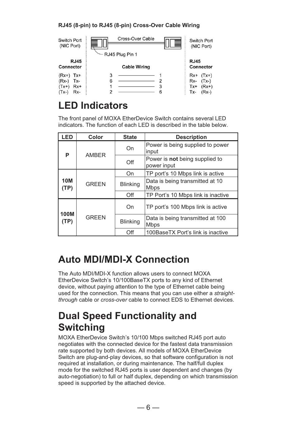 Led indicators, Auto mdi/mdi-x connection, Dual speed functionality and switching | TREND EDS-205 User Manual | Page 8 / 11