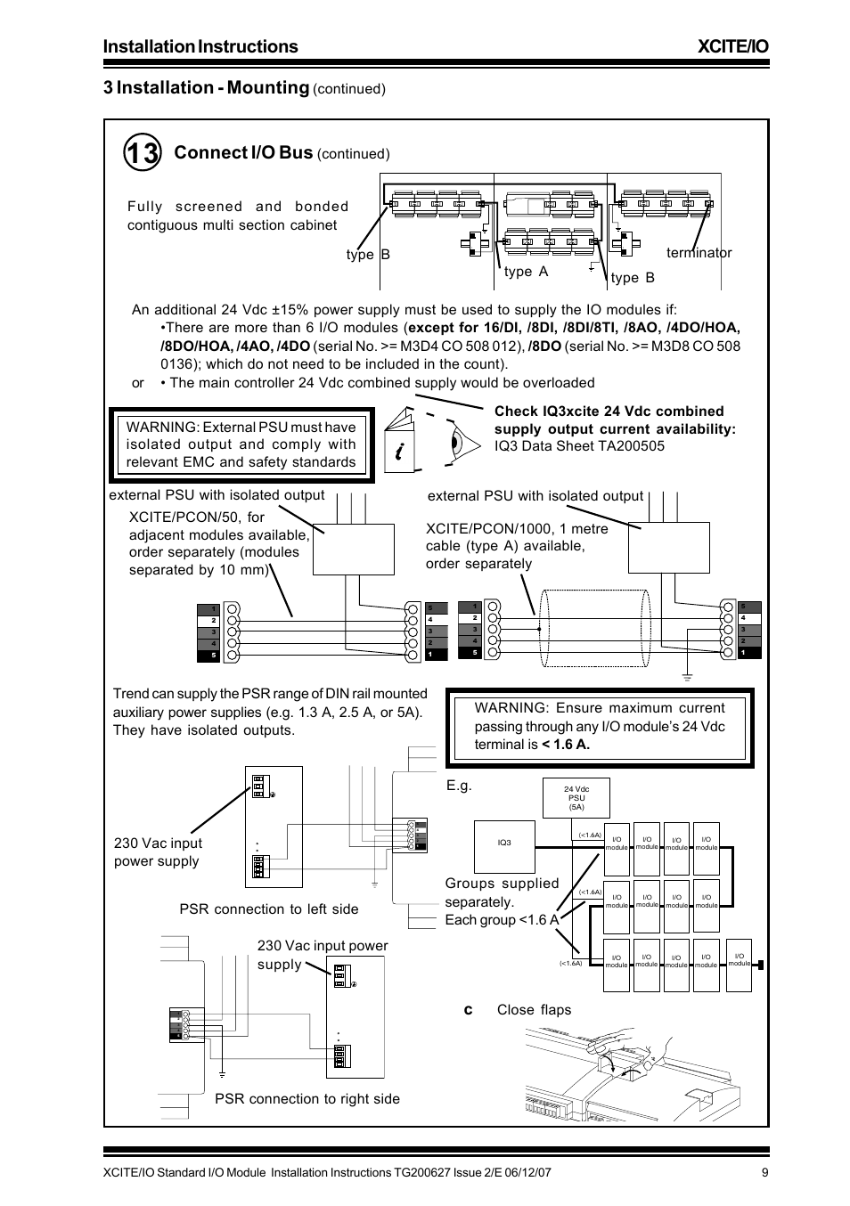 Connect i/o bus, Continued), E.g. groups supplied separately. each group <1.6 a | L+ l+ l- l- l n dc adj. in | TREND XCITE_IO User Manual | Page 9 / 16