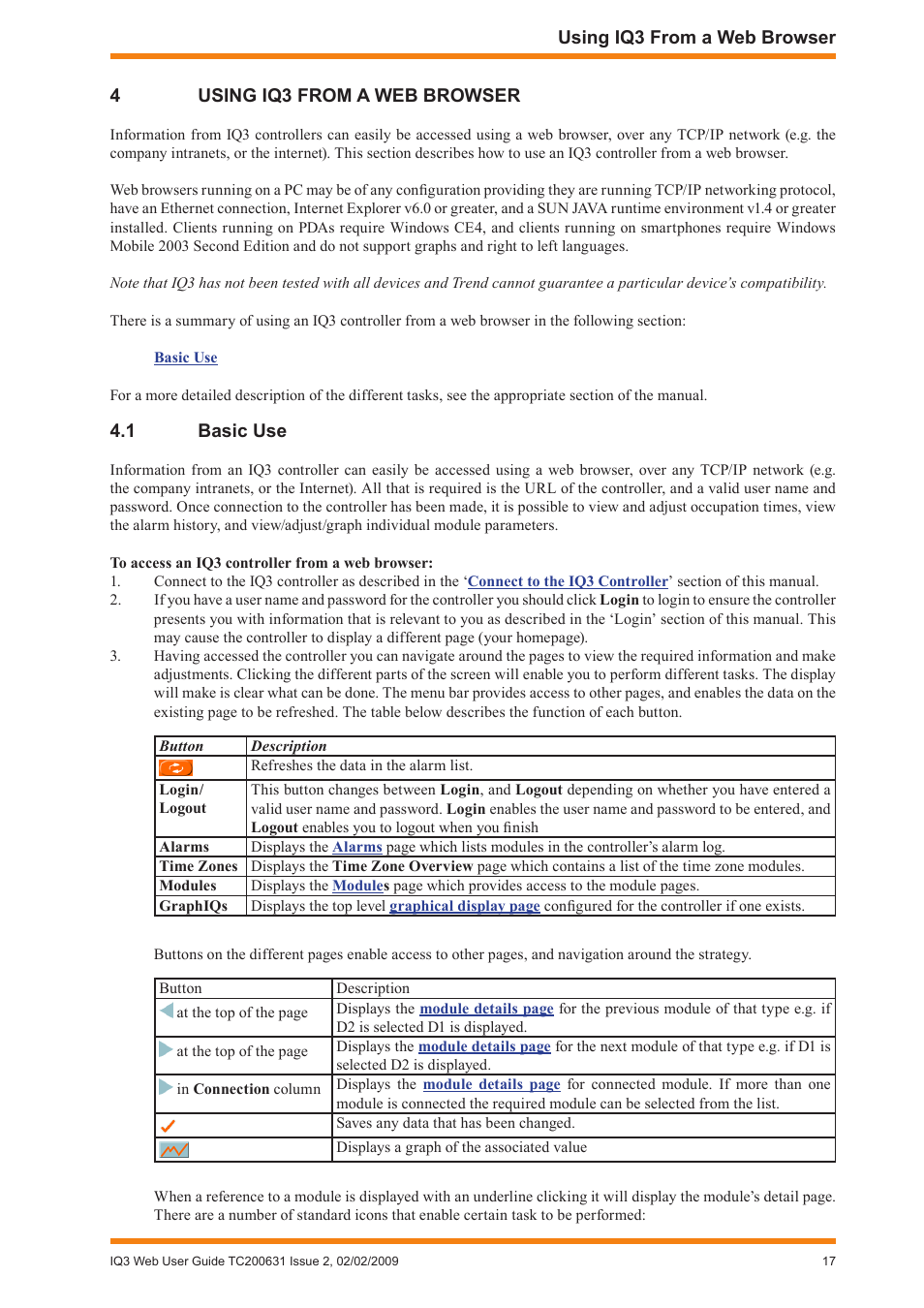 4 using iq3 from a web browser, 1 basic use, Using iq3 from a web browser | Basic use | TREND IQ3 User Guide User Manual | Page 17 / 40