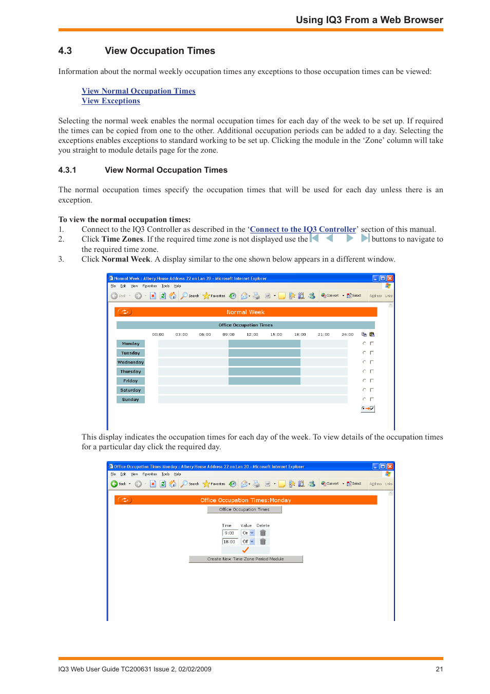 3 view occupation times, 1 view normal occupation times, View occupation times | View normal occupation times, Adjust occupation times | TREND IQ3 User Guide User Manual | Page 21 / 40
