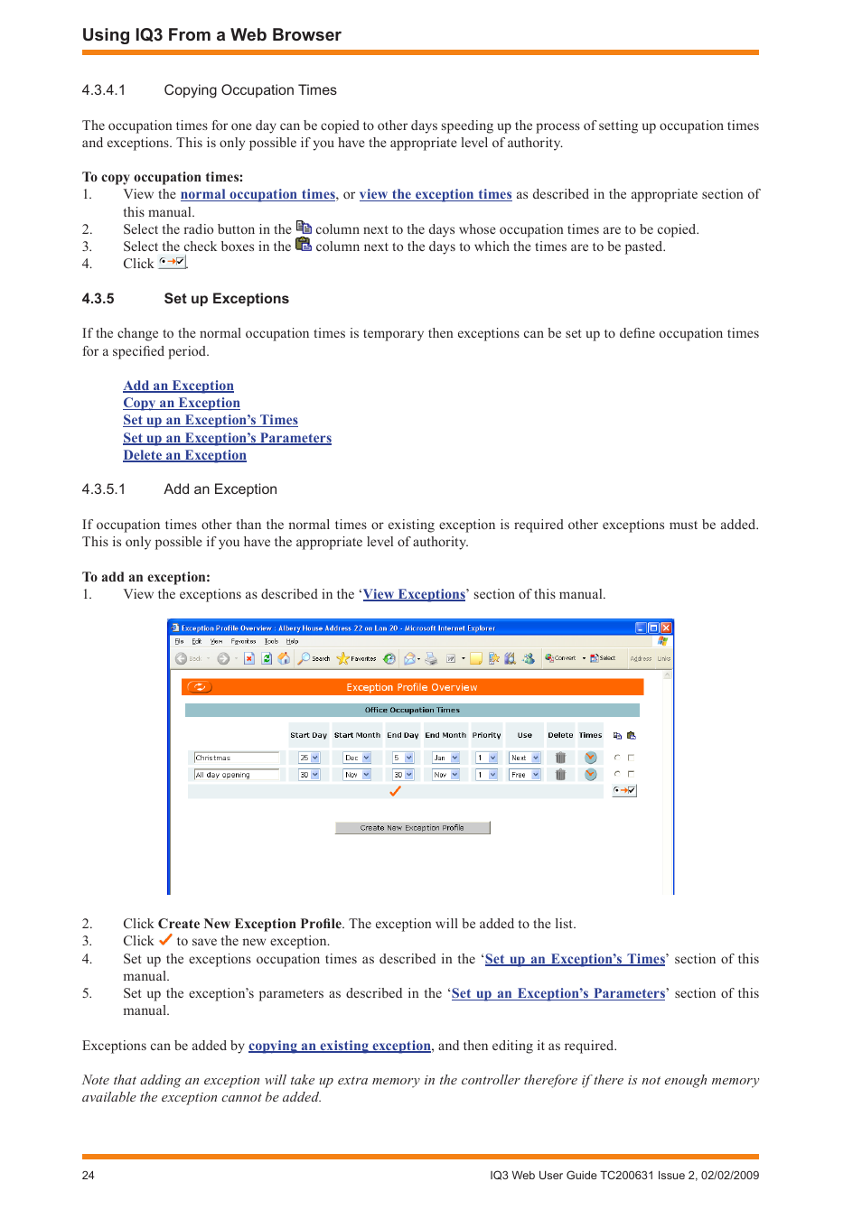 5 set up exceptions, Set up exceptions, Adjust values | TREND IQ3 User Guide User Manual | Page 24 / 40