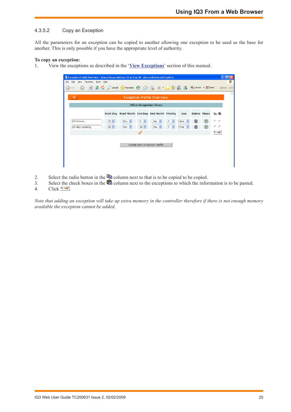 Display a graph, Copy an exception, Copying an existing exception | TREND IQ3 User Guide User Manual | Page 25 / 40