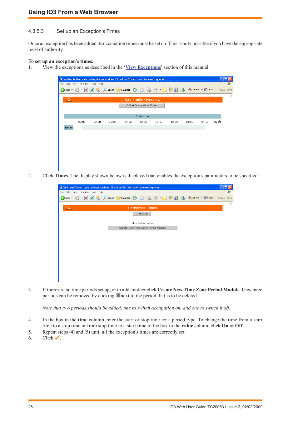 Display 10 modules from a specified module, Set up an exception’s times | TREND IQ3 User Guide User Manual | Page 26 / 40