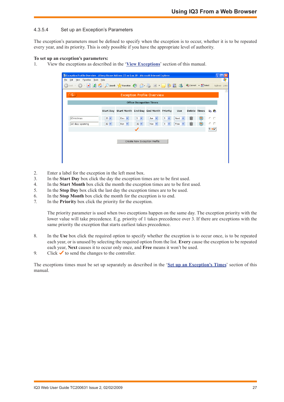 Display other modules, Set up an exception’s parameters | TREND IQ3 User Guide User Manual | Page 27 / 40