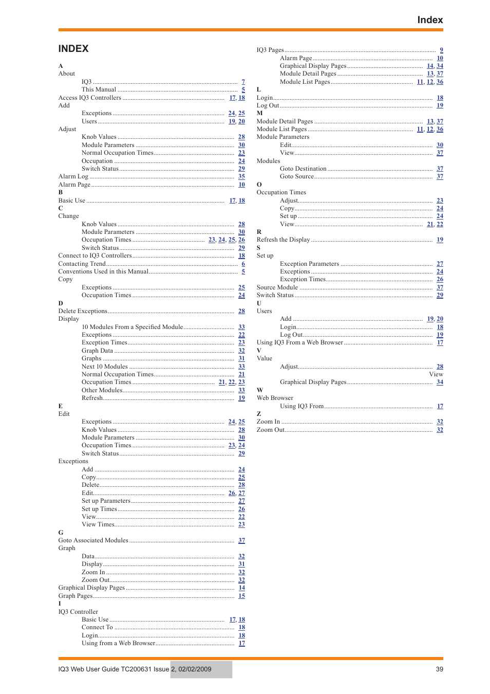 Index, Index index | TREND IQ3 User Guide User Manual | Page 39 / 40