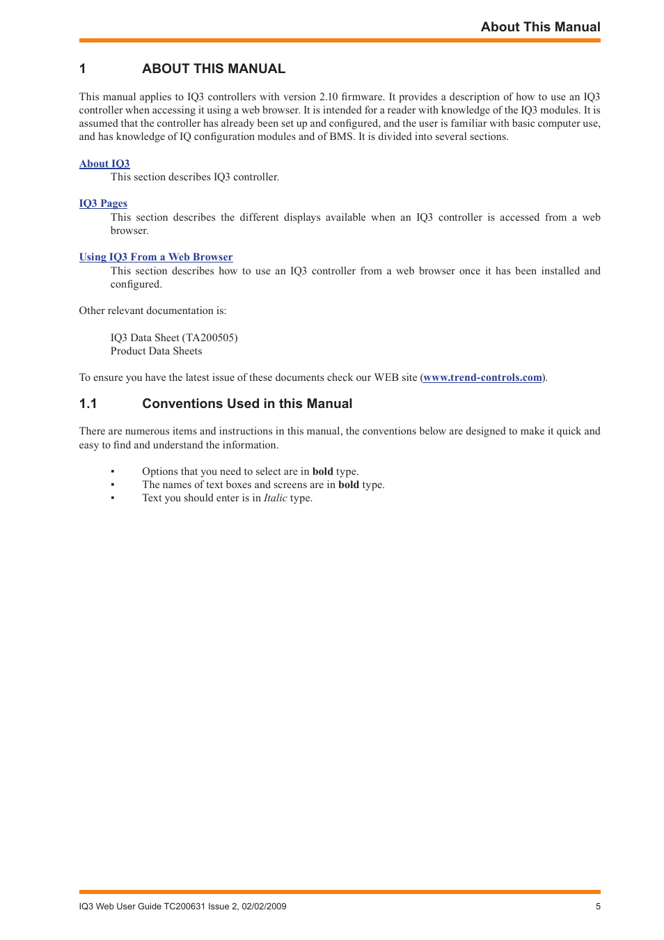 1 about this manual, 1 conventions used in this manual, About this manual | Conventions used in this manual | TREND IQ3 User Guide User Manual | Page 5 / 40