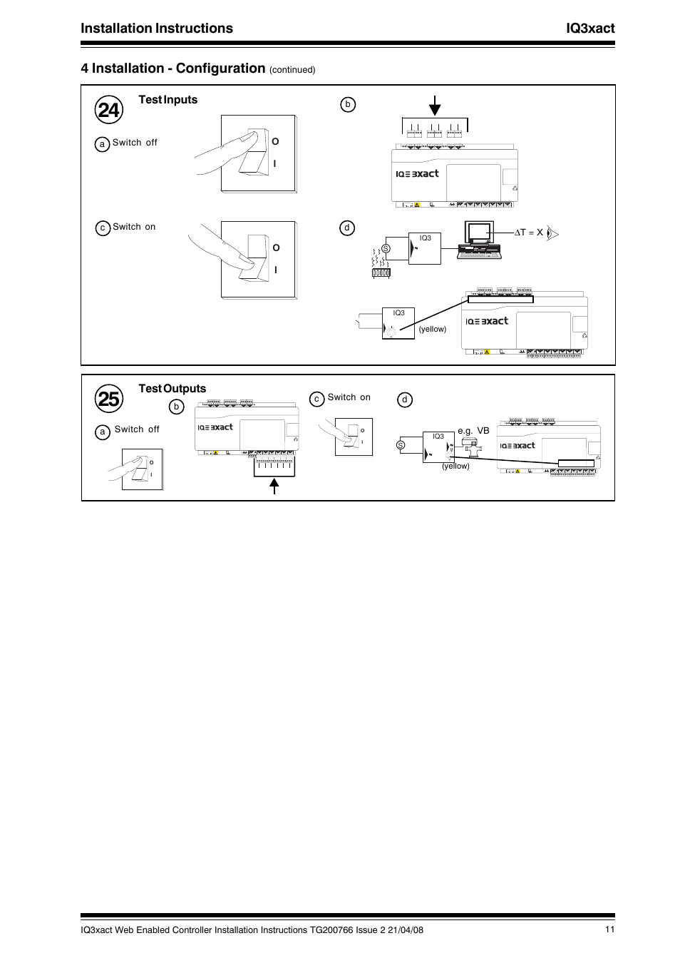 Installation instructions iq3xact, 4 installation - configuration, Test outputs | Test inputs | TREND IQ3xact User Manual | Page 11 / 16