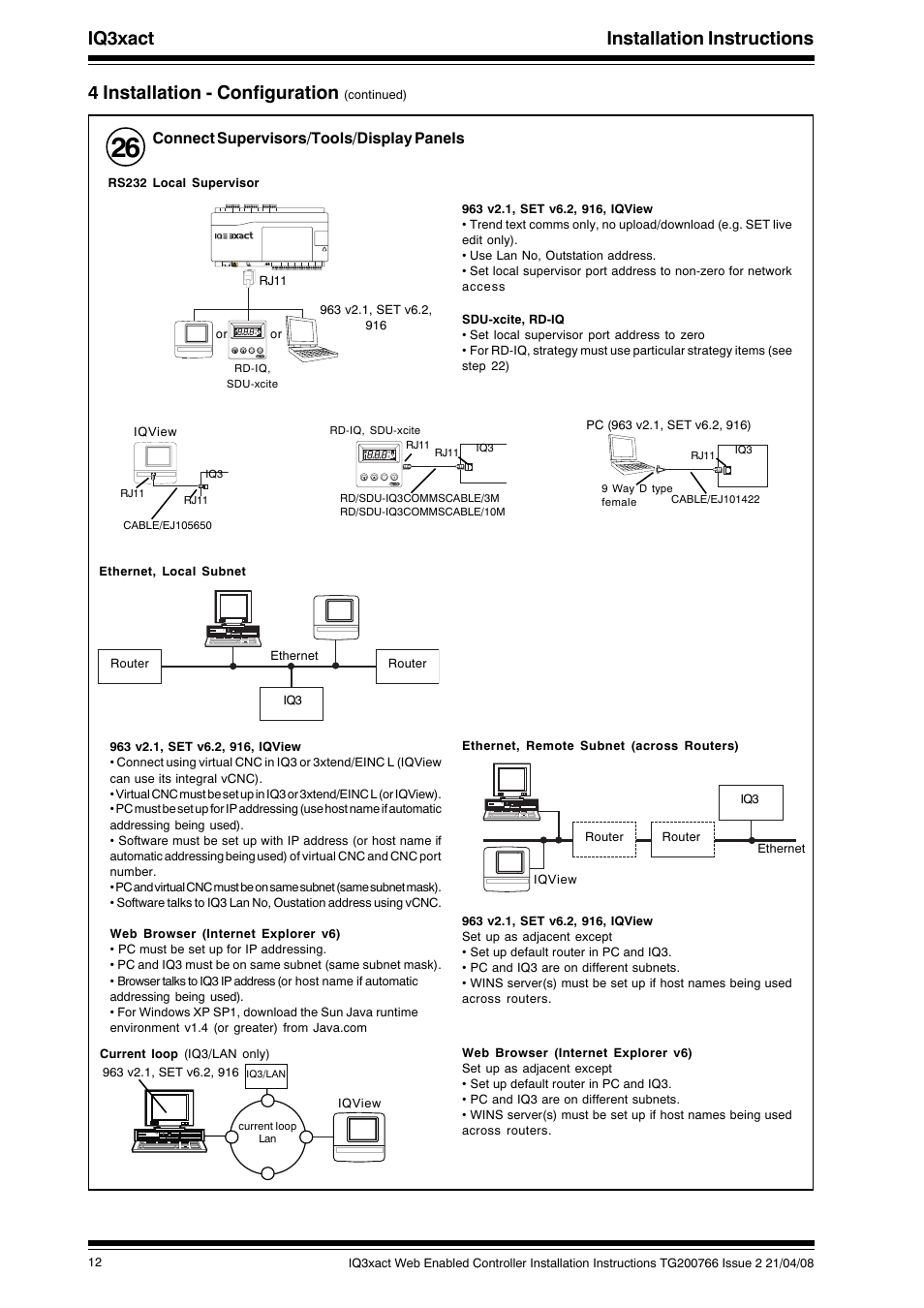 Iq3xact installation instructions, 4 installation - configuration, Connect supervisors/tools/display panels | TREND IQ3xact User Manual | Page 12 / 16