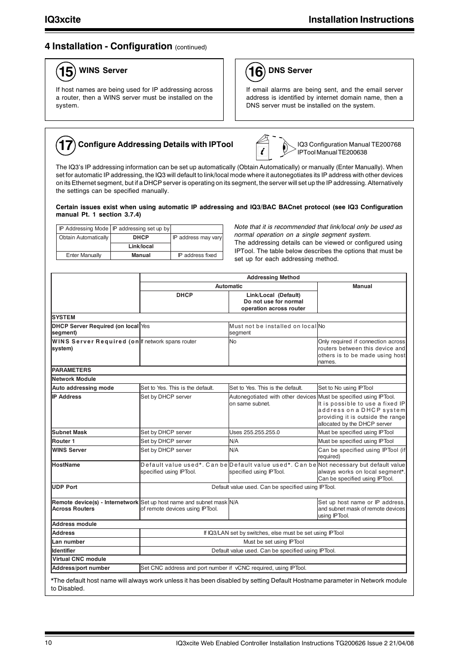 Configure addressing details with iptool, Wins server, Dns server | TREND IQ3xcite User Manual | Page 10 / 16