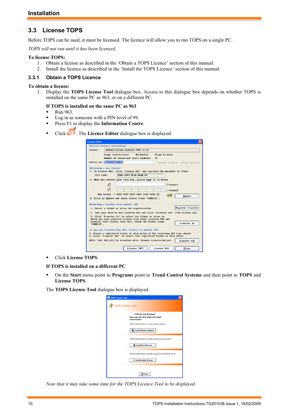 License tops, Obtain a tops licence | TREND TOPS Installation User Manual | Page 10 / 20