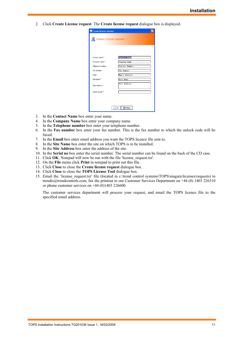 Installation | TREND TOPS Installation User Manual | Page 11 / 20