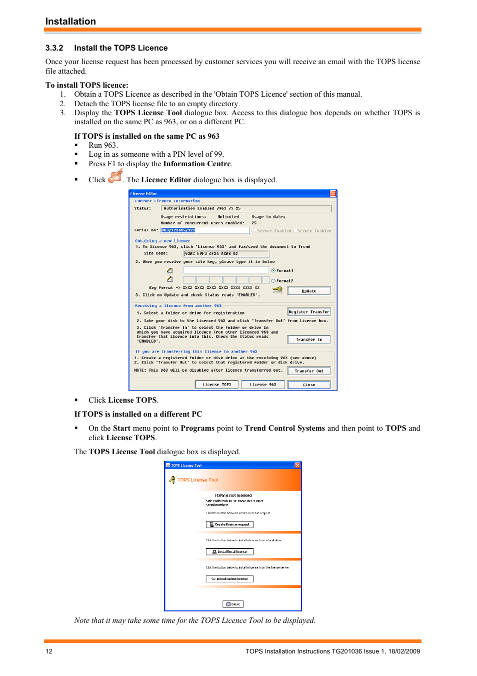 Install the tops licence | TREND TOPS Installation User Manual | Page 12 / 20
