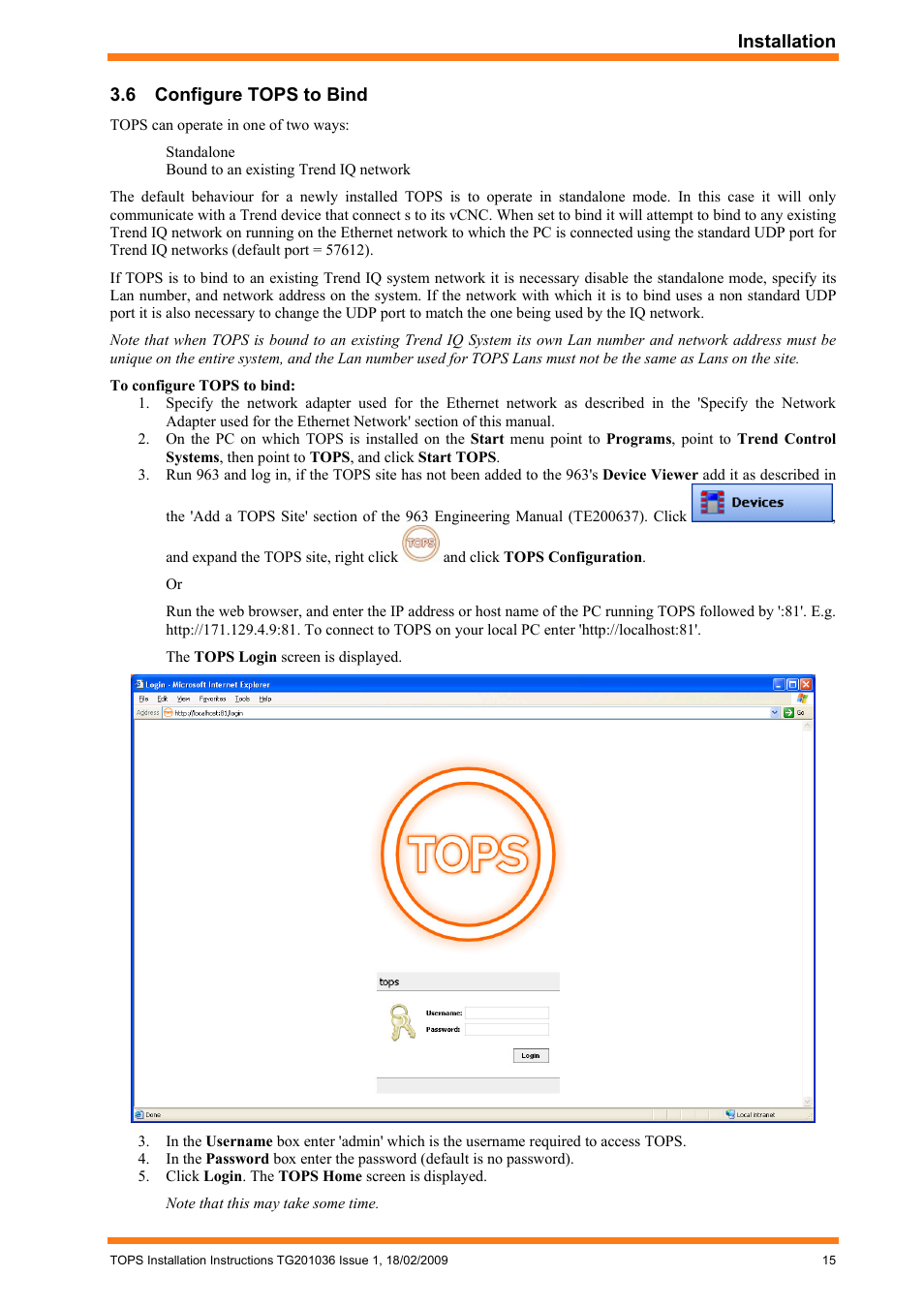 Configure tops to bind | TREND TOPS Installation User Manual | Page 15 / 20