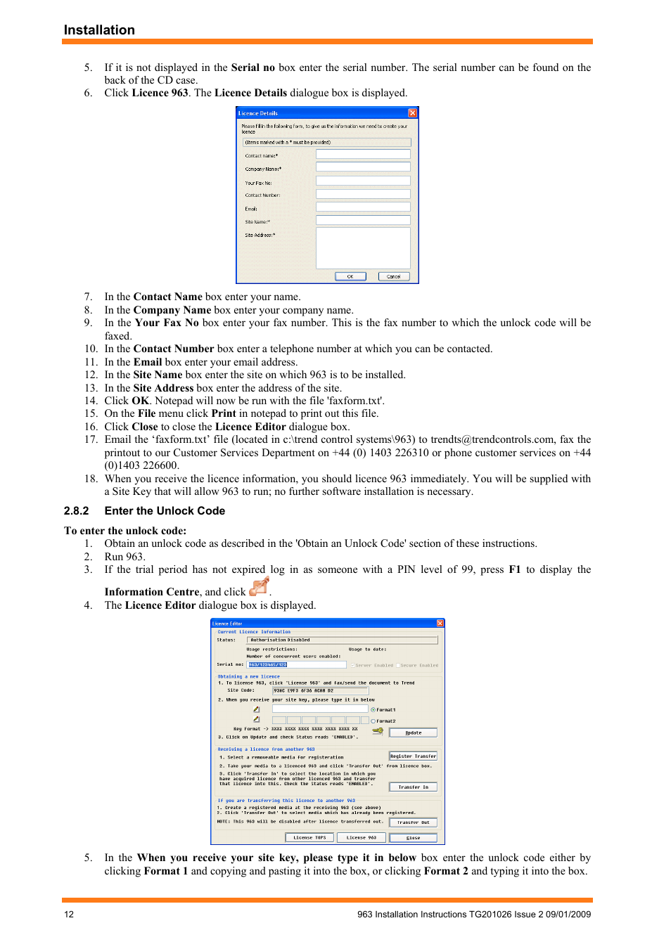 Enter the unlock code | TREND 963 Installation User Manual | Page 12 / 32